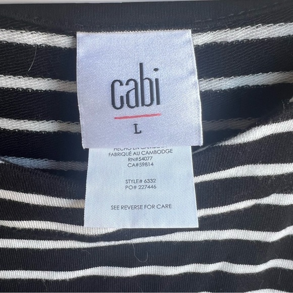 Cabi Women's Size Large Side Snap Tee Black White Sailor Stripe Tunic Top - Picture 2 of 6